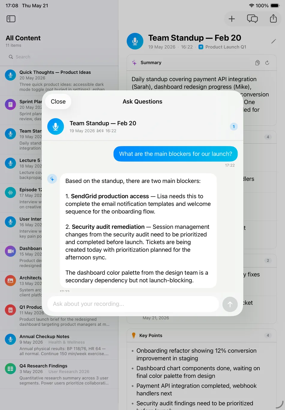 Lyonesse iPad Ask Questions chat