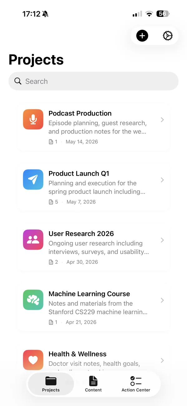 Lyonesse iPhone Projects screen
